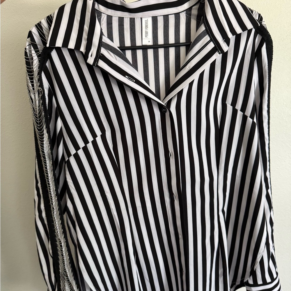 Topshop Black and White Striped Button Down Shirt